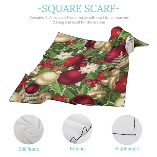 Blooming Poinsettia Holly Berry Christmas Pattern Scarf For Women Silk Head Scarf Square Hair Scarves Shawls Hair Wraps Bandana Neckerchief Decor for Adult 27 * 27 Inches4