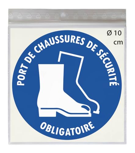 4 Stickers Ø 10 cm PORT DE CHAUSSURES DE SÉCURITÉ OBLIGATOIRE M008 - Lot de 4 étiquettes en vinyle autocollant