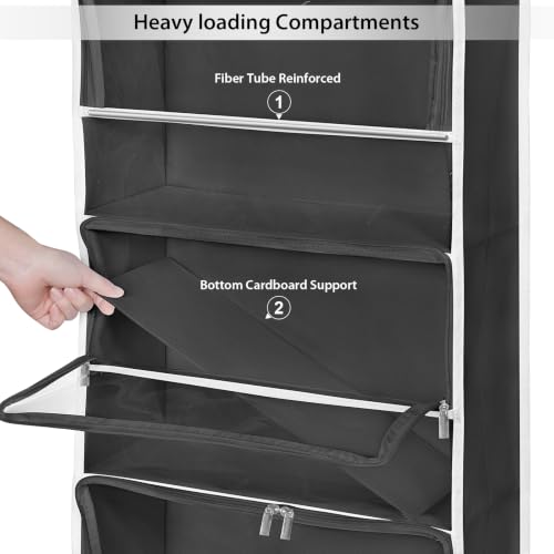 Image of Univivi Hanging Yarn Storage Organizer with 5 Zipper Closure Compartments, Large Capacity Knitting Organizer Storage, Over The Door Hanging Yarn Holder for Knitting Needles, Crochet Hooks (Dark Grey)