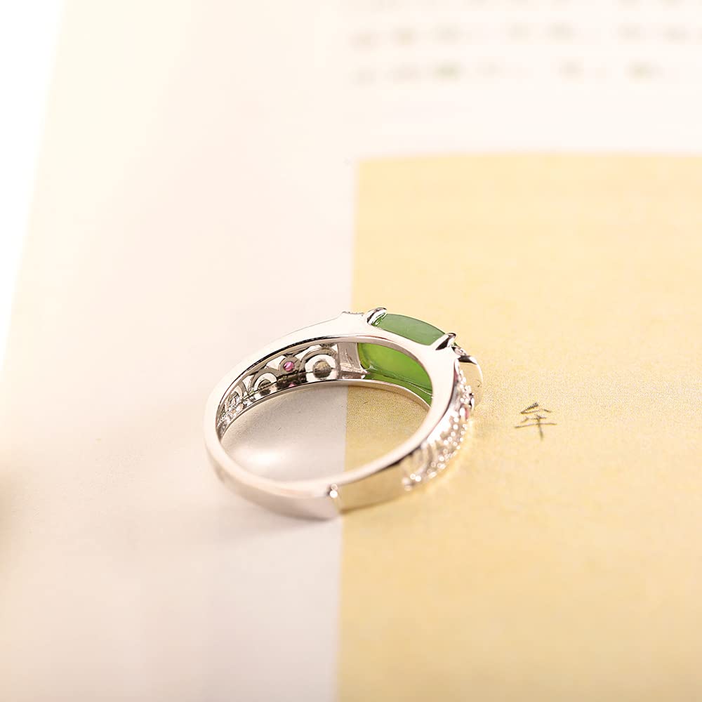925 Sterling Silber Eingelegtes Hetian Jade Ring Zarte Elegante Hohle Offene Ring Charmante Schmuck Geschenke Für Frauen Mädchen