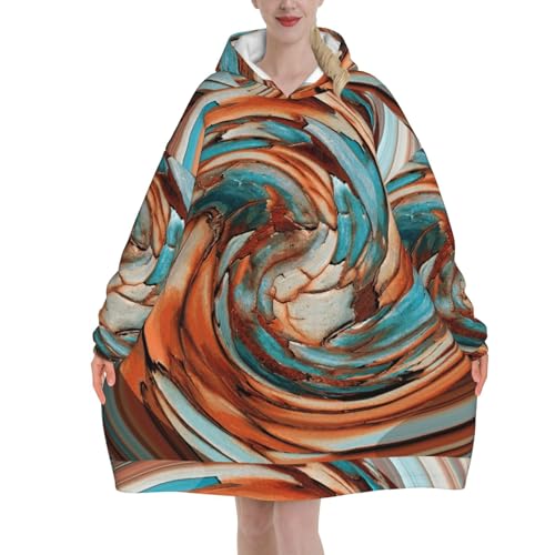 Sweat à capuche couverture unisexe en flanelle bleu et rouille