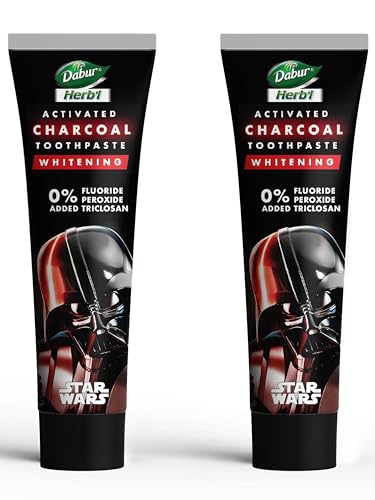 Dabur Herb'l Activated Charcoal & Mint Toothpaste - Star Wars Pack (Black Gel)- 240g (120gx2) Combo Pack | For Whitening | Fluoride Free Toothpaste | 