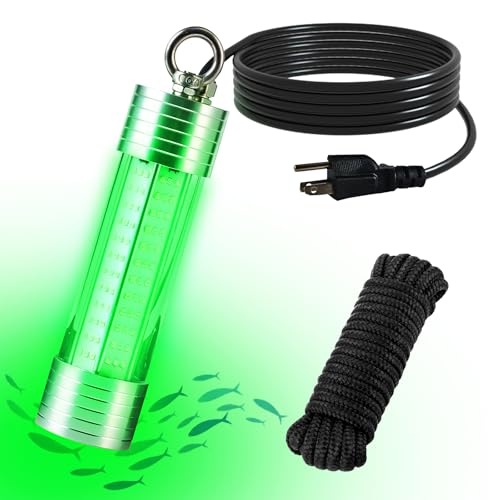 CexnVerny 150W 20000LM Green Underwater Fishing Light Submersible LED Light with Tow Rope for Dock Boat Shore Night Fishing Fresh & Salt Water Fish Attractor Light 33ft Cable