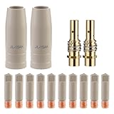 Package Including 10 x .035" (Ø0.9mm) contact tips, 2pcs x gas nozzles, 2pcs x gas diffusers Compatibility & Efficient - This welding accessories kit is compatible with MB15 15AK MIG/MAG gas protected welding gun. Also compatible with Vulcan and Tita...
