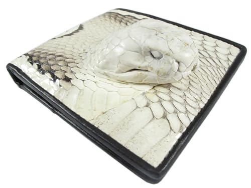 Genuine Cobra Snake Skin Leather with Head Bifold Men's Wallet ([B1] - 6 Card Slots + 2 ID Windows + 2 Compartments for Bills, Natural)