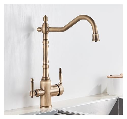 Mitigeur de cuisine en laiton antique purificateur eau chaude froide pivotant