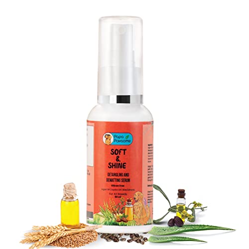 Papa Pawsome 50 ml Soft & Shine Detangling Fur Serum For Dogs/Puppies Removing Matte Knots Tangles, Shiner, Silicon Free Enriched With Argan Oil | Jojoba Oil | Aloevera Extracts | Wheatgerm Oil