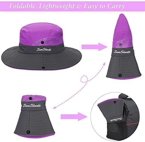 Women's Outdoor UV-Protection-Foldable Sun-Hats Mesh Wide-Brim Beach Fishing Hat with Ponytail-Hole - Image 7