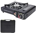 Yinleader Hornillo de camping portátil de gas con ...: Potencia: 2,9 kW. Consumo de aire: 150 g/h 34 x 26 x 8 cm. Peso neto: 1,6 kg. Doble propósito: se puede conectar el depósito de butano interno o la botella de gas líquido externa. El paquete incluye 1 estufa de cassette, 1 caja portátil y 1 adaptador...