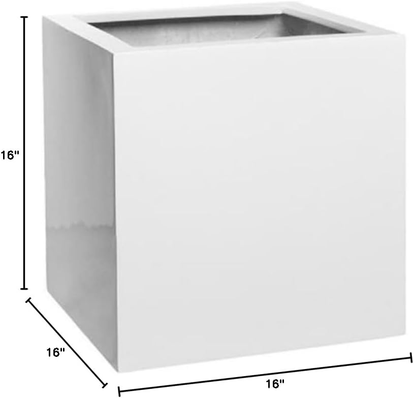 Pottery Pots Elegant Fiberstone Cube Planter Box Color: Glossy White Pot - Block Shaped Size: 16x16x16