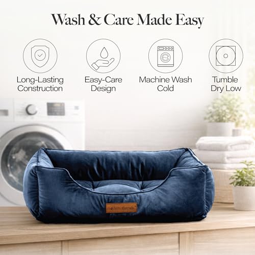 Image of Modern Threads Luxury Dog Bed - Comfortable Tufted Velvet Cushion for Small to Large Dogs - Machine Washable - Durable & Cute Sleep Space for Pets - Pamper Your Pet with Cozy Beds - Denim