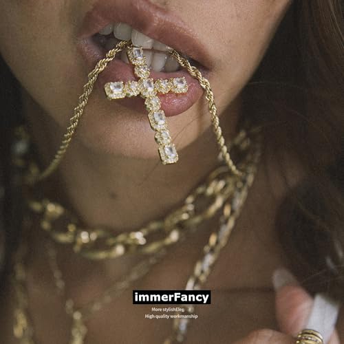 Gold Diamond Double Cross Necklace for Women, Unique Large Big Matching Cross Cubic Zirconia Pendant Necklace Gothic Faith Non Tarnish Religious Jewelry Gift2