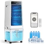 KOMORE 14L Capacity Evaporative Air Cooler, 3-in-1 Portable Air Cooler Fan with APP/Remote, 12H Timer, 3 Modes & 3 Speed, LED Lights and Displays, Tower Cooling Fan for Bedroom, Home, Office, Outdoor