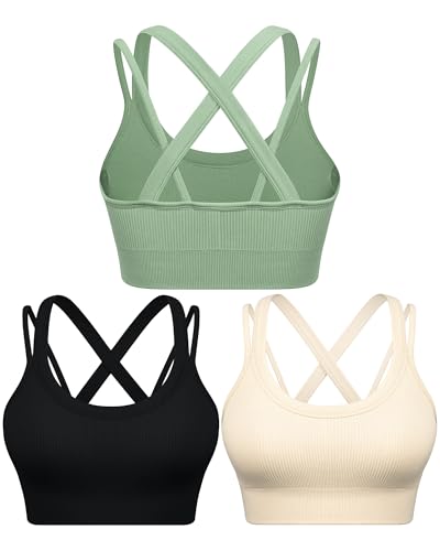 Image of WANAYOU High Support Sports Bras for Women Cross Back Workout Sports Bra | High Impact, No Bounce, Compression, Criss Cross Back, Gym, Athletic, Running, Removable Pads, Ribbed, Moisture Wicking
