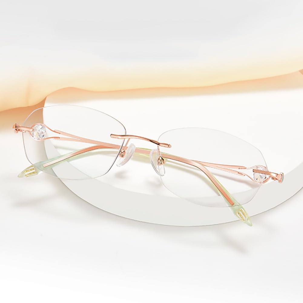 Klassische randlose Lesebrille für Frauen, blockiert blaues Licht, Computer-Lesebrille für Damen, Anti-Blend-Brille gegen Augenermüdung, Roségold, 3,0 x (Roségold 1,5 x)