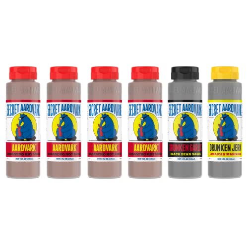Secret Aardvark Hot Sauce Variety Pack - Drunken Jerk, Drunken Garlic, and Habanero Hot Sauce, Low Carb, Hot Sauce & Marinade Gift Set - 8 fl oz 6 Pack