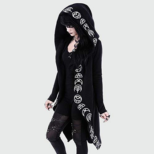 Moochy Mulheres Gótico Chique Com Capuz Camisola Plus Size Algodão Solto Lua Simples Imprimir Punk M