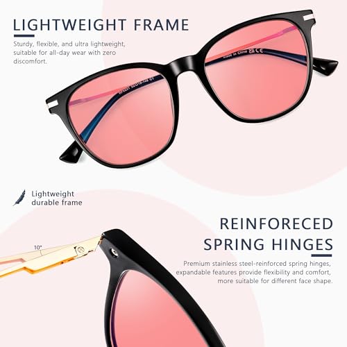 Image of Fluorescent-41 Pink Tinted Blue Light Blocking Glasses for Migraine, Light Sensitivity, Photophobia JF5002