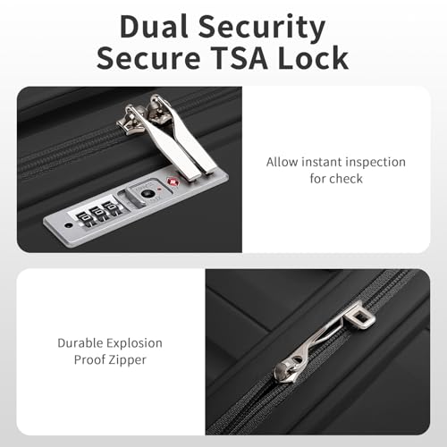 Kono Luggage Sets of 2 Piece Lightweight Polypropylene Hard Shell Suitcase with TSA Lock Spinner Wheels Travel Carry On Hand Cabin Luggage with Beauty Case (Set of 2, Black) - Image 6