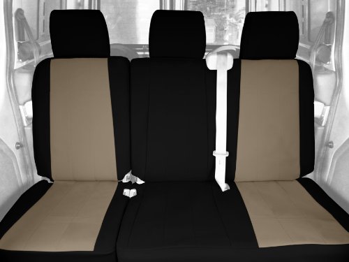 Center 60/40 Split Bench Seats, CalTrend Faux Leather Seat Covers for 2012-2014 Chevrolet Suburban 1500|Chevrolet Suburban 2500|Chevrolet Tahoe Beige Beige Insert with Black Trim