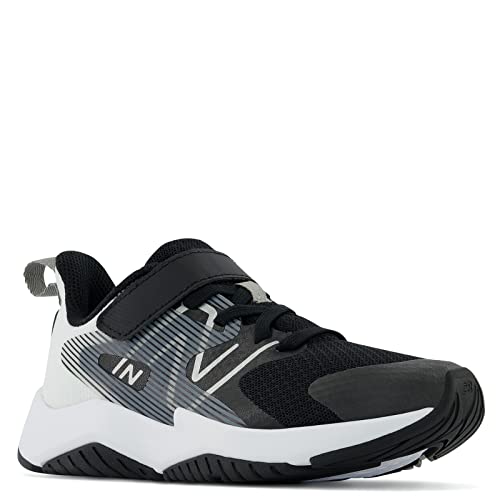 New Balance boys Rave V2 Hook and Loop Running Shoe, Black/White, 2 X-Wide Little Kid US2