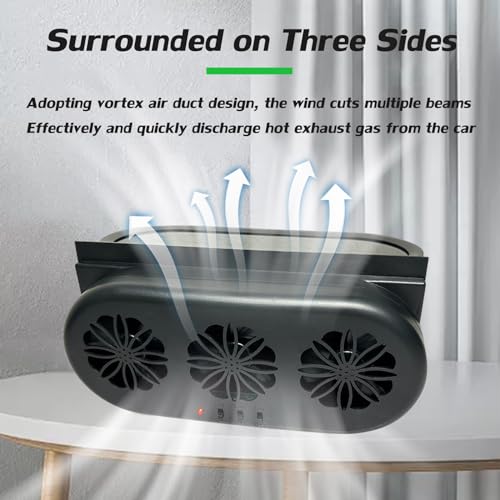 Torcarvh Solar-Powered Exhaust Fan for Car Windows - Vehicle Ventilation with 3 Air Outlets (Black) - Thumbnail 4