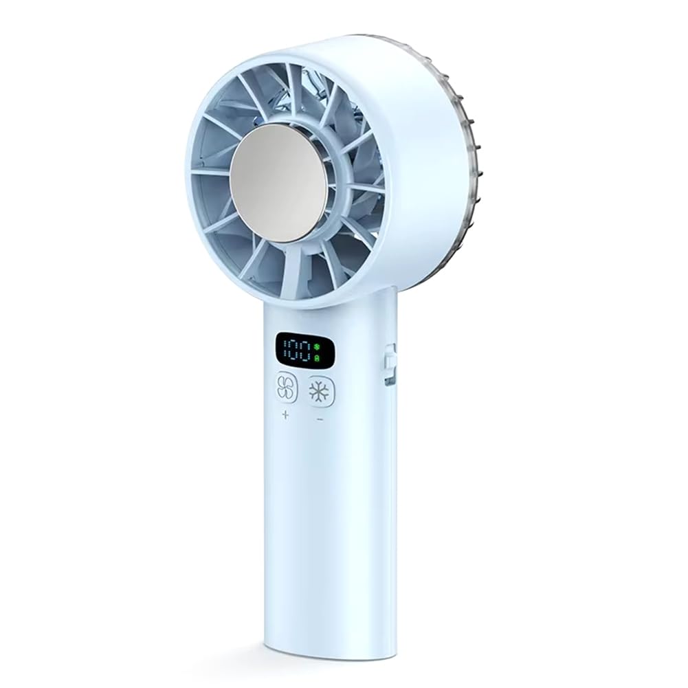 Ventilateur portable haut débit avec compresse de glace premium et écran LED bleu rechargeable
