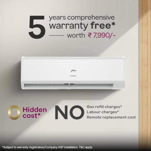 Image of Godrej 1 Ton 5 Star| 2026 New Star rated Mode | Inverter Split AC| 5 Years Comprehensive Warranty| AI Powered| 5-in-1 Convertible| Heavy-Duty Cooling at 52 C (AC 1T TR HIC 12J5TG WA,White)