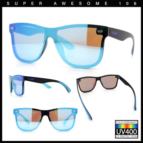 Image of SA106 Kush Premium Mens Shield Horn Rim Mirror Lens Sunglasses