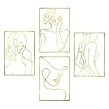 4 Pieces Gold Metal Wall Art Decor, Minimalist Abstract Woman Wall Art Line Drawing, Woman's Face Sh