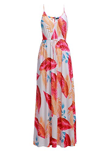 Image of HUSKARY Womens Summer Sleeveless V Neck Spaghetti Strap Pockets Beach Boho Vacation Casual Spring Maxi Dress