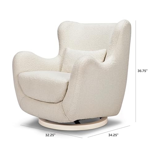 Image of Nursery Works Solstice Swivel Glider in Ivory Boucle with Ivory Wood Base, Greenguard Gold Certified and CertiPUR-US Certified
