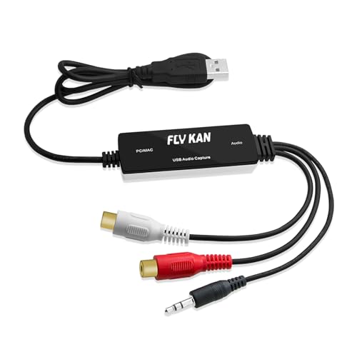 FLY KAN USB 2.0 Audio Capture Card for Windows 10/8.1/8/7 and Mac OS 10.14-Audio Grabber for Vinyl