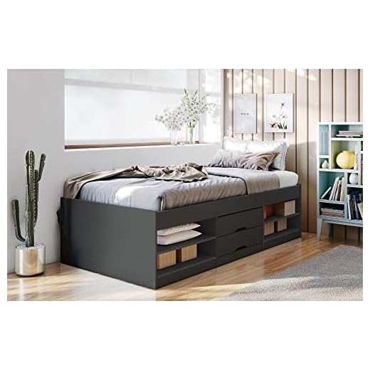 Cama Solteiro Multifuncional 2 Gavetas Kiara Conquista Móveis Preto Fosco