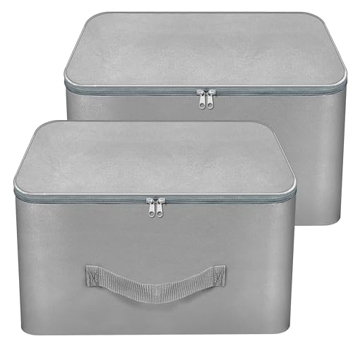 Image of Storite 2 Pack Nylon Wardrobe Bag Underbed Moisture Proof Cloth Storage Organizer, Storage box for Clothes Saree Bags with Zippered Closure & Handle (Grey,37x35x23 cm, Square)