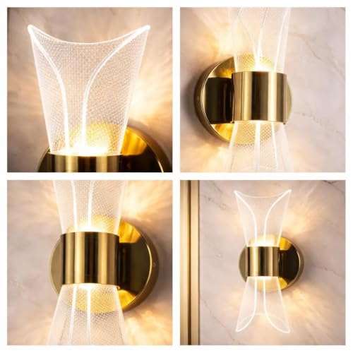 Image of fizzytech Crystal Aura LED Wall Light, Gold Finish Decorative Wall Lamp with 3 Colour Changing Modes for Living Room, Bedroom, Hallway & Home Decor, Pack of 2