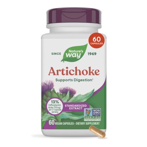 Nature's Way Artichoke, Digestion Support*, Standardized Extract, 60 ct | 600 mg Artichoke Leaf Extract Standardized to 13% Caffeoylquinic Acids, Non-GMO Project Verified, Gluten Free, Vegan Capsules - image 1