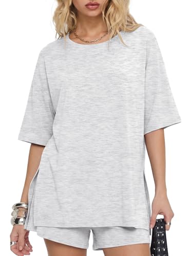 Image of Darong Women's 2 Piece Shorts Set Loungewear | oversized tshirts,crew neck top,drawstring shorts,elastic waist, side pockets,summer travel outfits