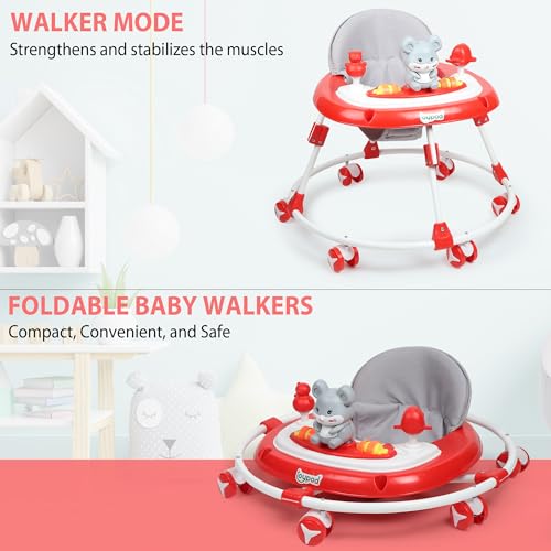 Image of JoyRide Musical Baby Walker with Adjustable Seat, Interactive Toy Bar, Foldable Design, 6-18 Months (Red)