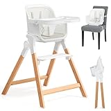 Ezebaby Folding Wooden High Chairs, 3-in-1 Convertible Baby High Chair, Dining Booster Seat, Toddler Chair, Easy Clean High Chairs for Babies and Toddlers with Large Adjustable Tray- Solid White