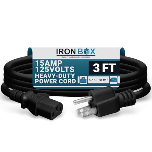 Image of IronBox Electric - Heavy-Duty 5-15P to C13 Power Cord - 3 Prong 15A 125V 14 /3 SJT PC Cable - Cord for Computer, Monitor, Subwoofer, Amplifier - Cable for Power Supply - (Black 3 Foot)