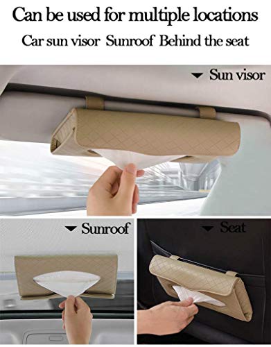 Image of Automaze PU Leather Car Sun Visor Back Seat Tissue Napkin Box Holder, Interior Car Accessories (Beige)