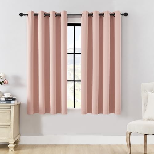Image of HUTO Blackout Bedroom Curtains Panels 54 Inch - Energy Saving Thermal Insulated Privacy Protect Antique Copper Grommet Sun Block Drapes for Living Room, 1 Pair, 52 by 54 Inch, Blush Pink
