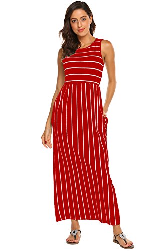 Image of Hount Women's Summer Sleeveless Striped Flowy Casual Long Maxi Dress with Pockets