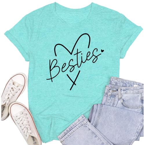 SUWATOIN Womens Best Friend Shirt Besties Heart T-Shirt Friends Matching Tee Tops SkyBlue