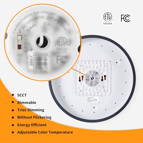 Image of Flush Mount Ceiling Light Black LED Dimmable 5CCT 12 Inch 24W