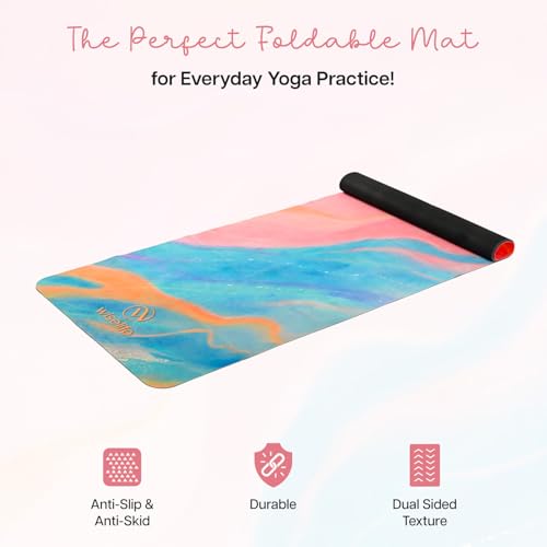 Image of Wiselife MicroFiber & Natural Rubber Foldable Yoga Mat + Carry Bag | Extra Thick Extra Long Extra Wide Exercise floor Mat For Gym, Workout, Fitness | Natural Rubber Yoga Mat (1MM,Abstract Marble)