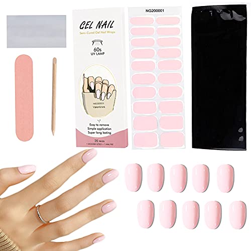MRTREUP 20PCS Semi Cured Gel Nail Strips, Adhesive Full Wrap Gel Nail Art Sticker with Nail File and Stick（Lamp Required), Waterproof Gel Nail Wrap Stickers Sets for Yourself, Sisters, Mothers