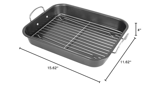 Non Stick Turkey Roasting Pan with Rack and Handles 14.5"x11.5" (Fits 15lb Turkeys) Turkey Roaster Pan