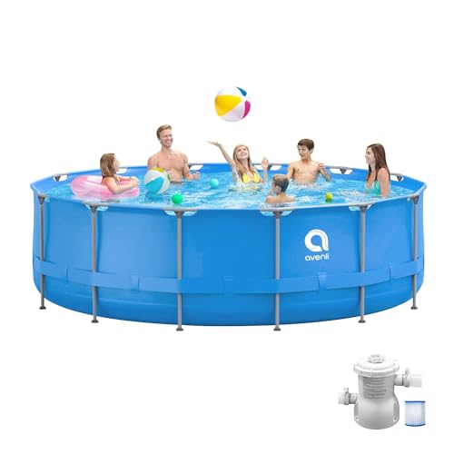 Inflatable Swimming Pool, Round Inflatable Pools Adult Above Ground, Blow up Pool, Top Ring Summer Water Party Pools, Outdoor Pool for Backyard Family Size (Large: 14FT x 33INCH Frame Pool)